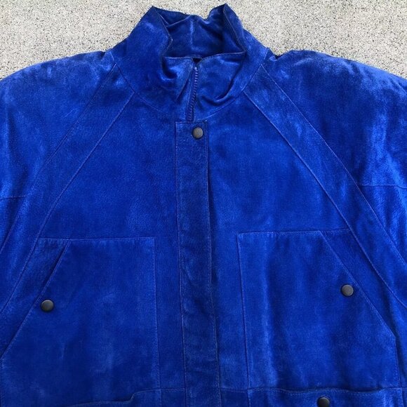 VTG 90s TIDEWATER TRADERS Jacket Women's LARGE Leather Suede Blue Retro Coat​​​ - Picture 3 of 14